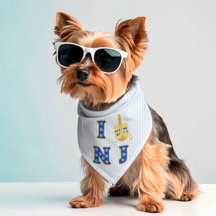Holiday Jersey Dog Bandanas - Hanukkah - Dreidel NJ / Small