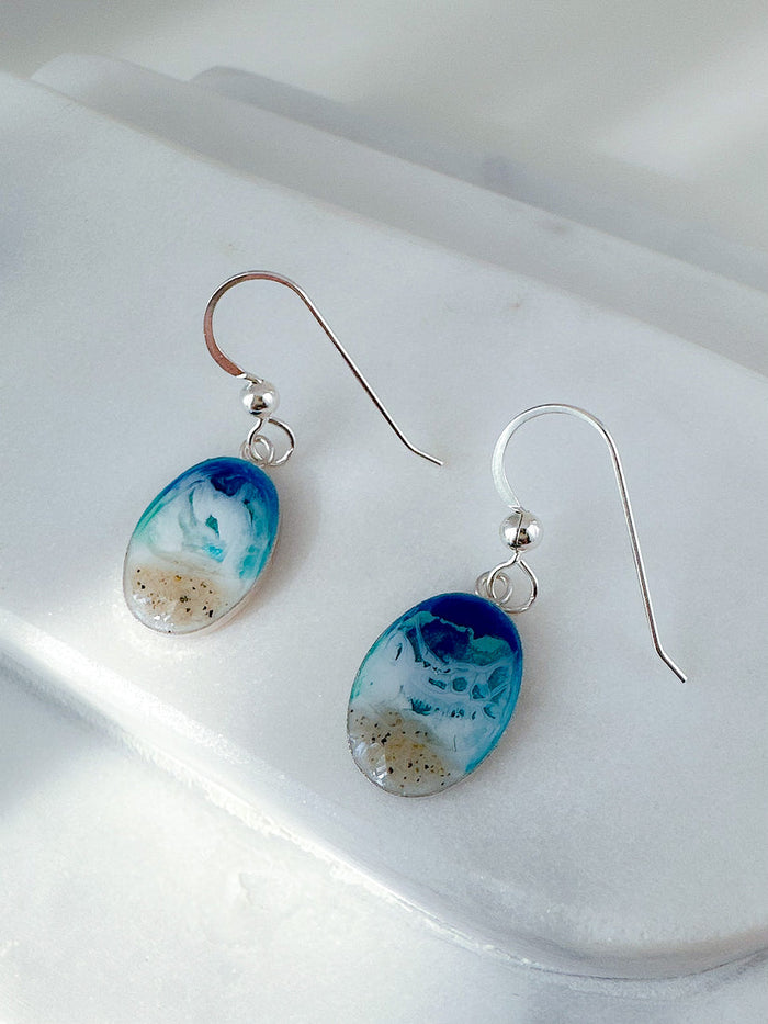 "Drop of the Ocean" Sterling Silver Oval Drop Earrings