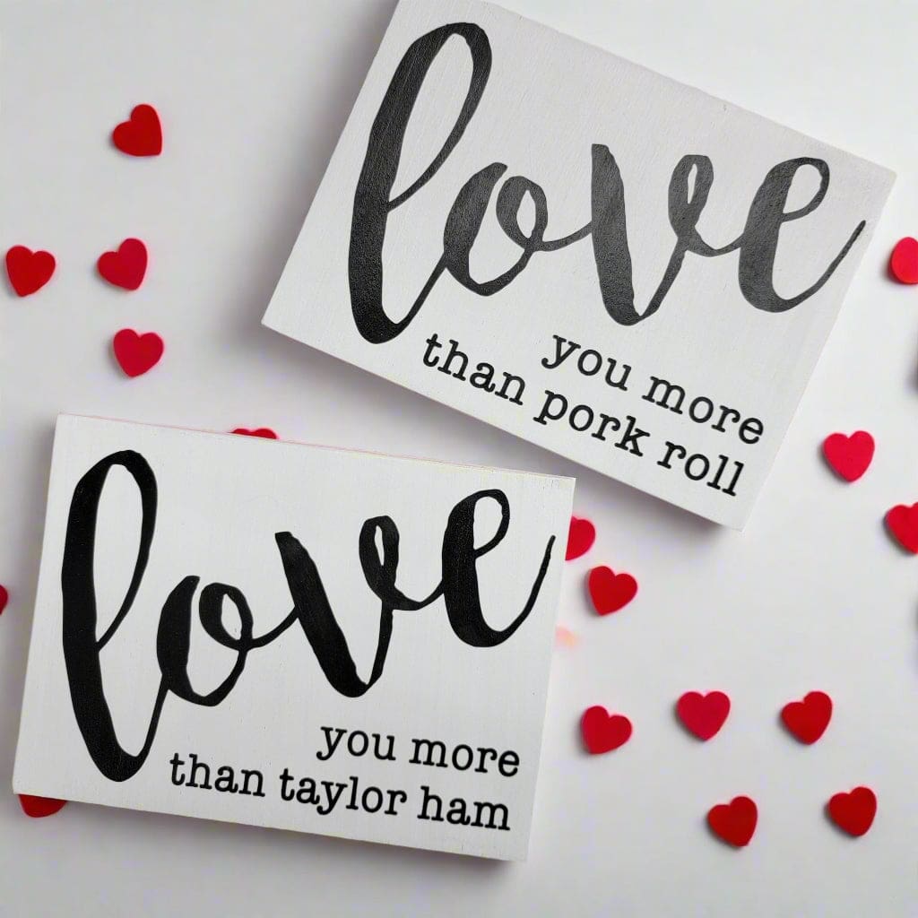 Love You More Than a Pork Roll/Taylor Ham 7.5’’ x 5.5’’ Sign - Taylor Ham / White with Black Letters - Home & Lifestyle