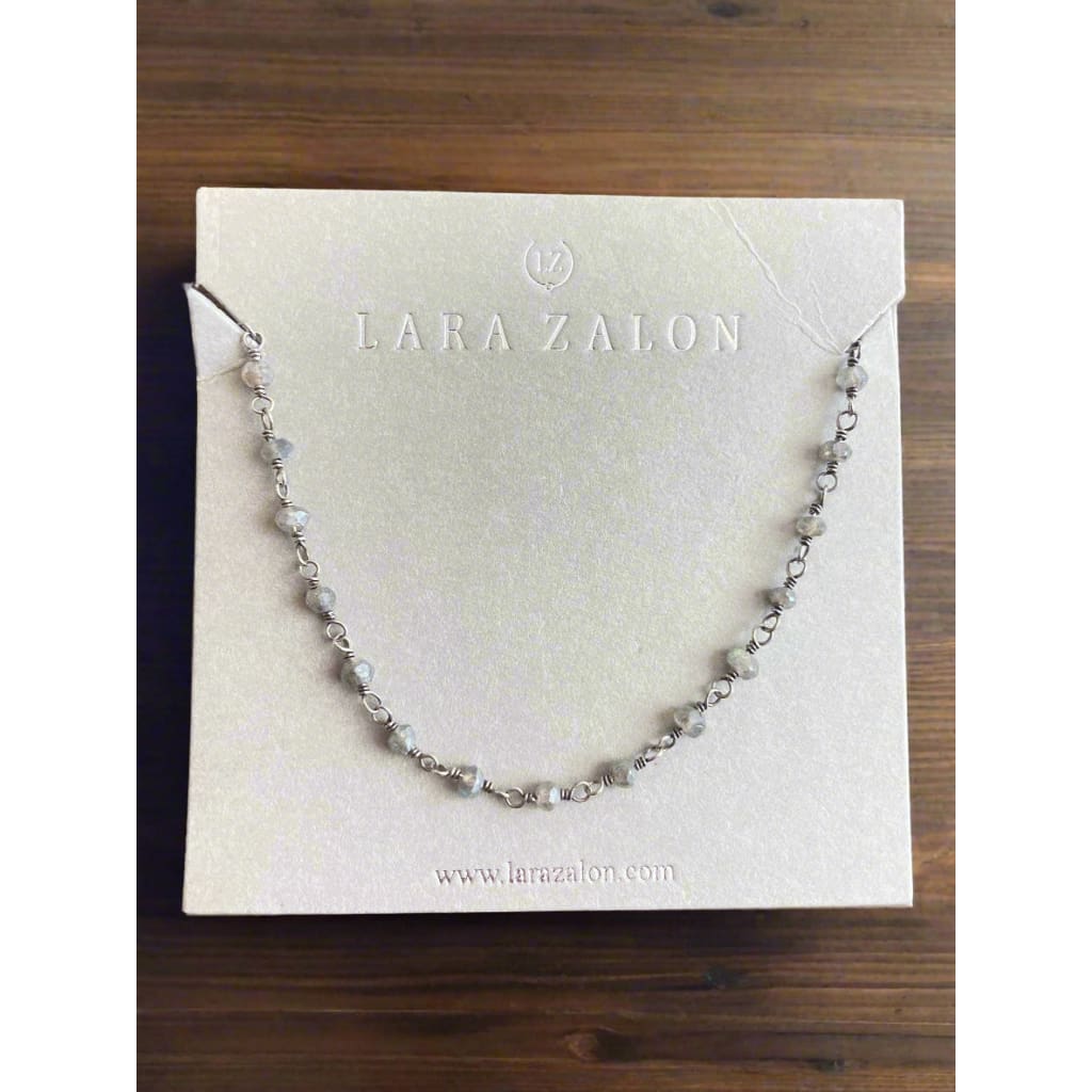 Necklace - Pigtail Wraps - Oxidized Sterling Silver with Labradorite