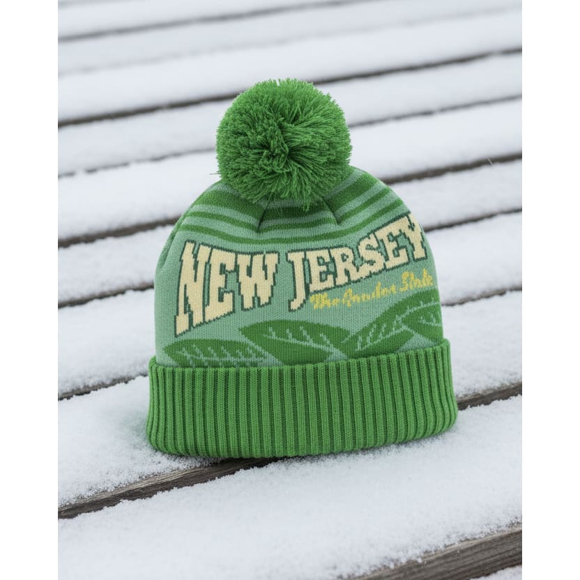 New Jersey Hats with Pom Pom - Green Stripes