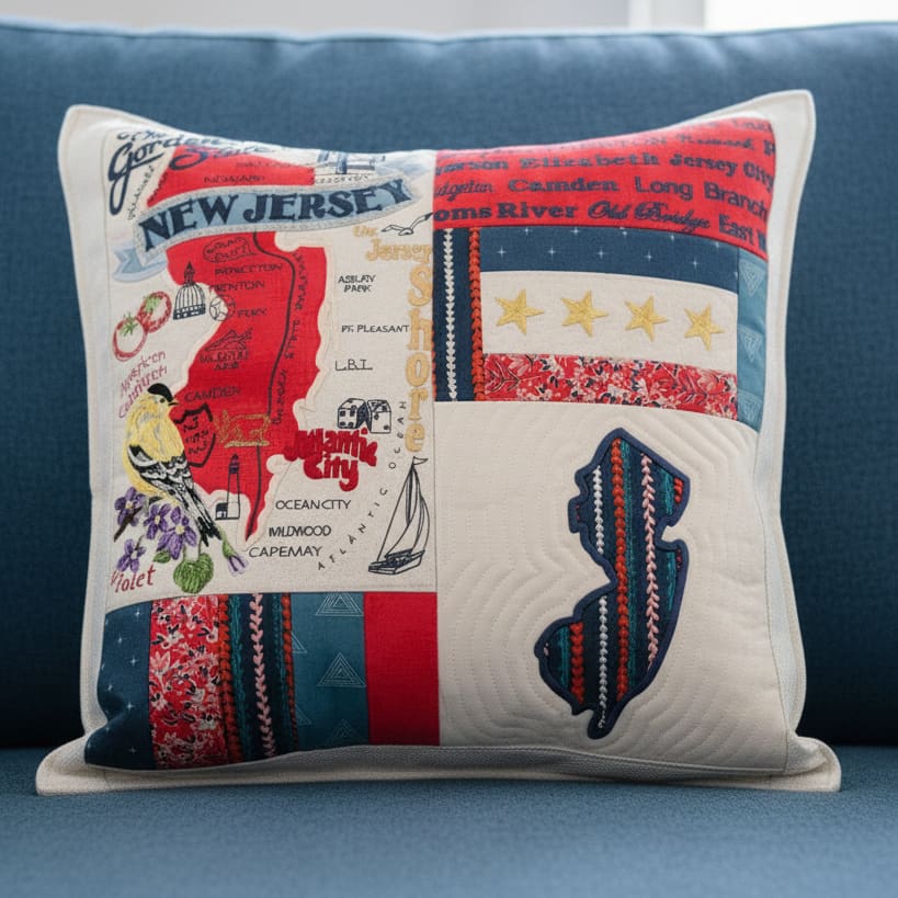 NJ Icon and Block Design Pillow - Home & Lifestyle