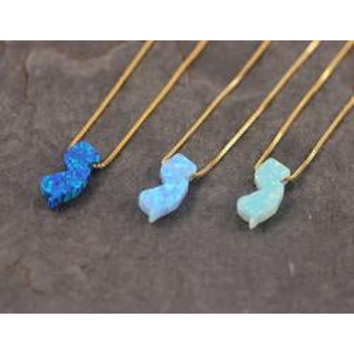 NJ Opal Charm Necklace - Gold / Blue