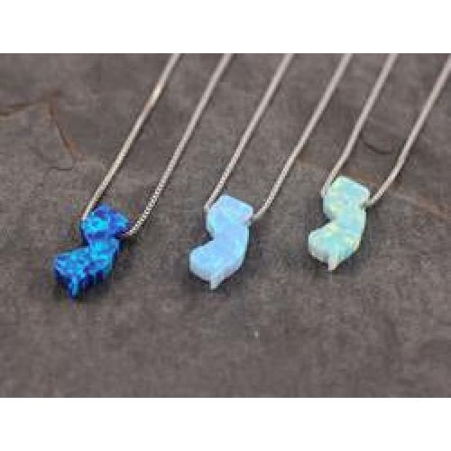 NJ Opal Charm Necklace - Silver / Blue