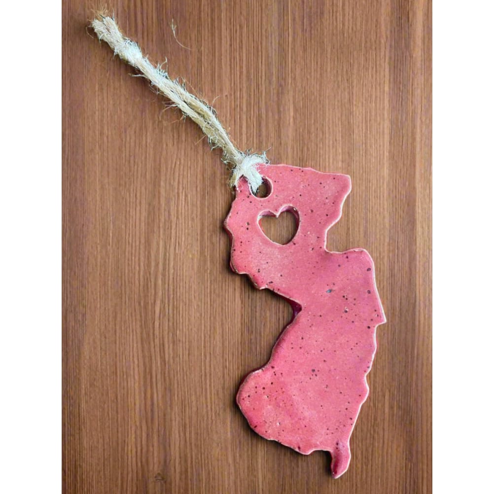 NJ Ornament with Heart Cutout - Red