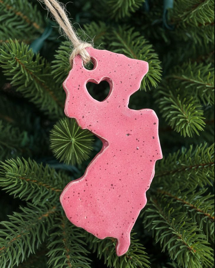 NJ Ornament with Heart Cutout - Red