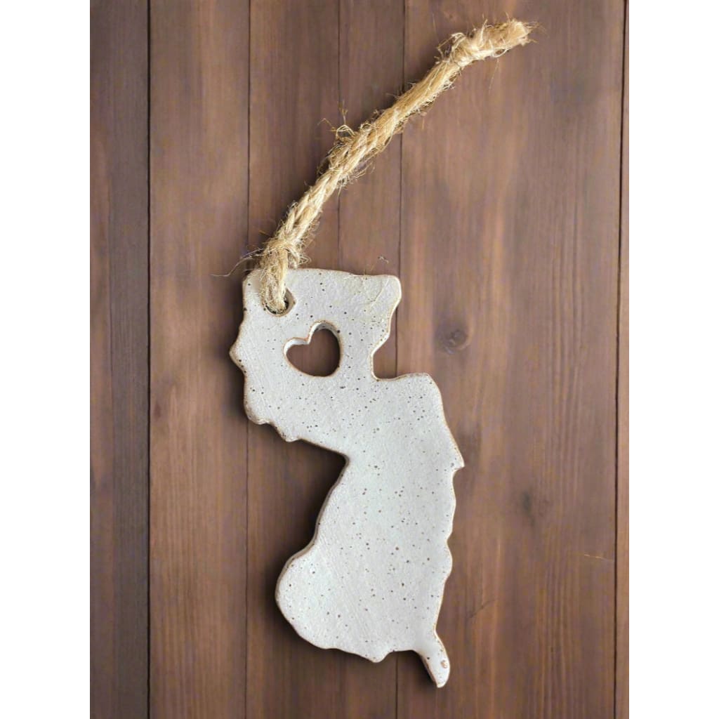 NJ Ornament with Heart Cutout - White
