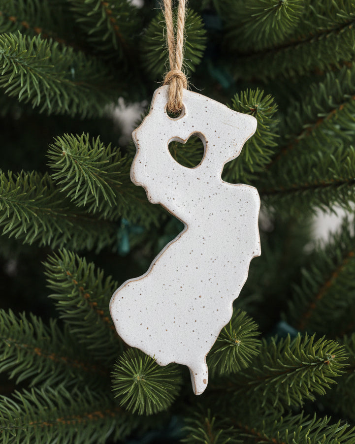 NJ Ornament with Heart Cutout - White