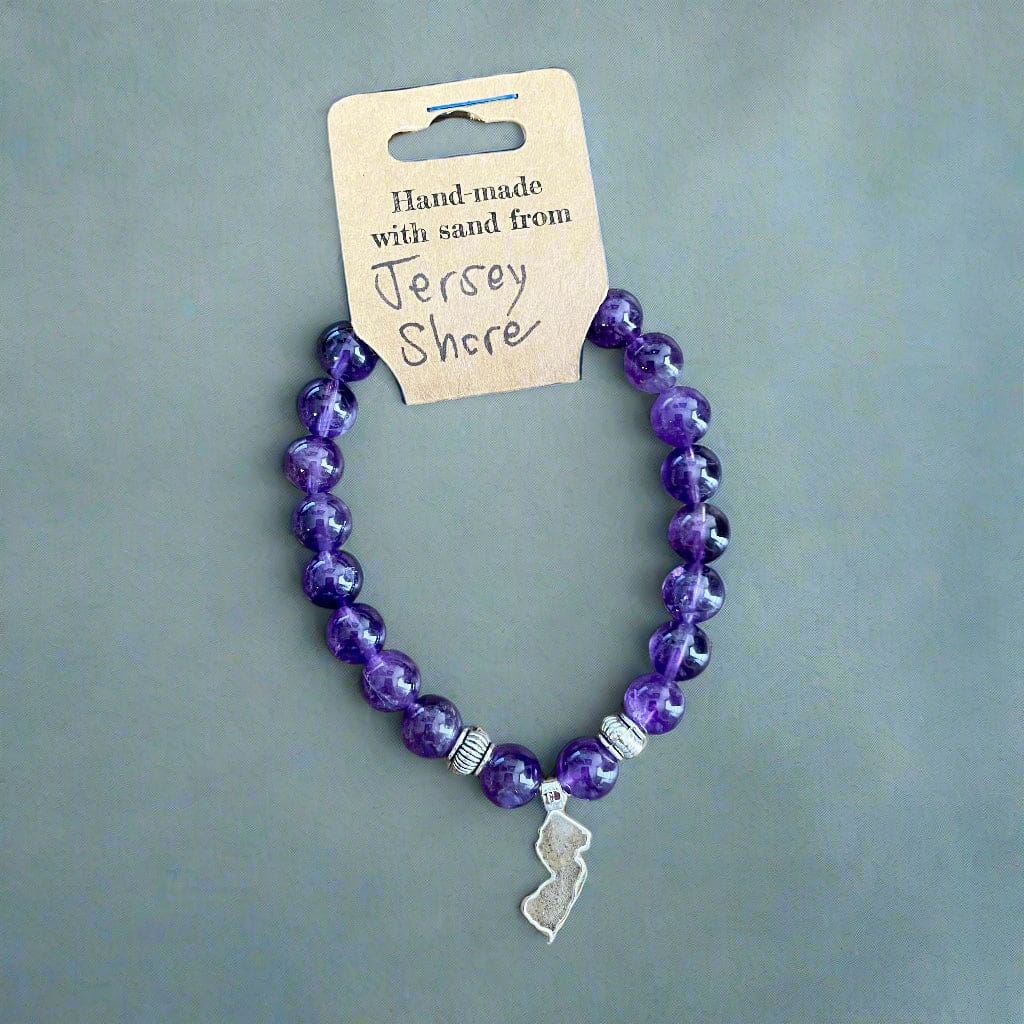 NJ Sand Beaded Gemstone Bracelet - NJ Charm - Amethyst