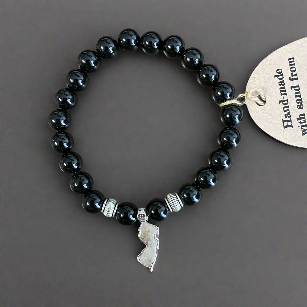 NJ Sand Beaded Gemstone Bracelet - NJ Charm - Black Onyx