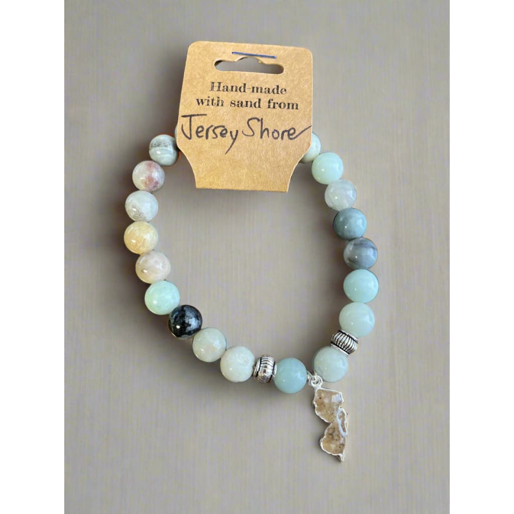 NJ Sand Beaded Gemstone Bracelet - NJ Charm - Flower Amazonite