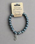 NJ Sand Beaded Gemstone Bracelet - NJ Charm - Hematite