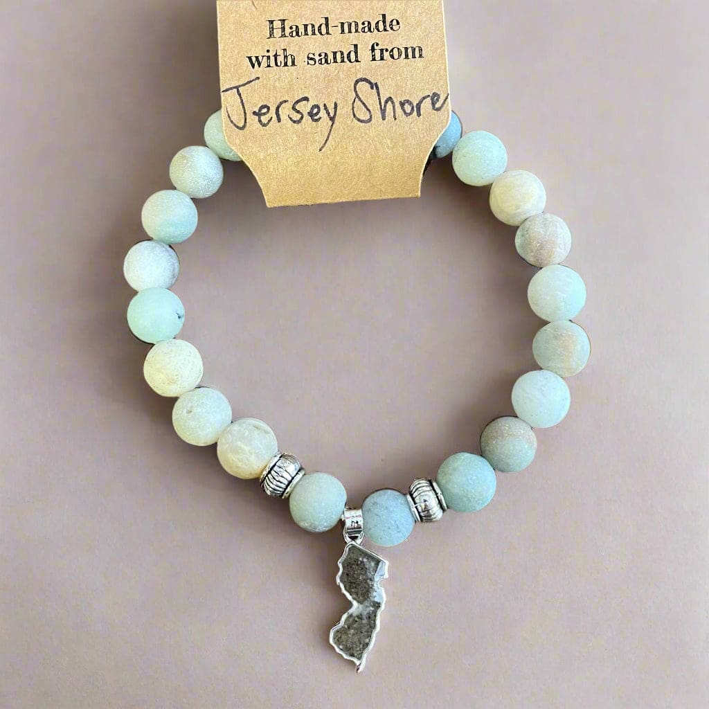 NJ Sand Beaded Gemstone Bracelet - NJ Charm - Matte Flower Amazonite