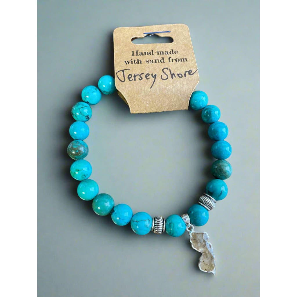 NJ Sand Beaded Gemstone Bracelet - NJ Charm - Turquoise Magnesite