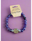 NJ Sand Beaded Gemstone Bracelet - Round Charm - Amethyst - Jewelry & Accessories