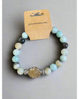NJ Sand Beaded Gemstone Bracelet - Round Charm - Flower Amazonite - Jewelry & Accessories