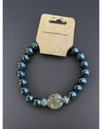 NJ Sand Beaded Gemstone Bracelet - Round Charm - Hematite - Jewelry & Accessories