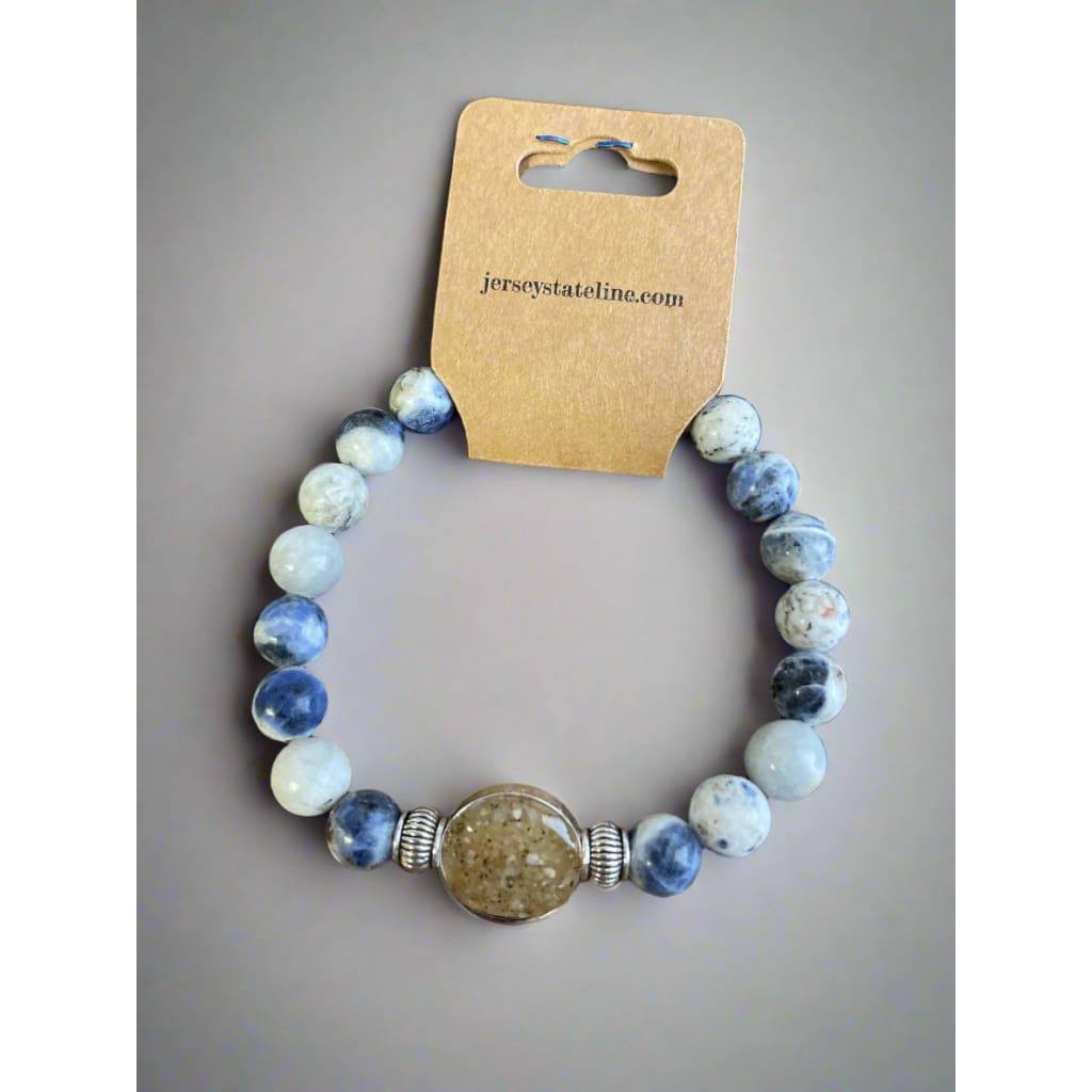 NJ Sand Beaded Gemstone Bracelet - Round Charm - Sodalite - Jewelry & Accessories