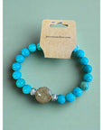 NJ Sand Beaded Gemstone Bracelet - Round Charm - Turquoise Magnesite - Jewelry & Accessories