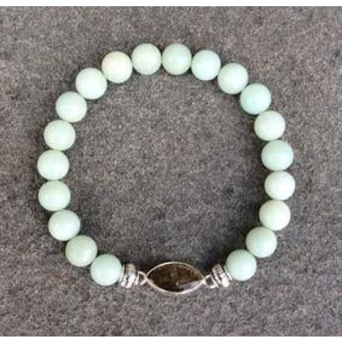 NJ Sand Beaded Gemstone Bracelet - Square Charm - Amazonite