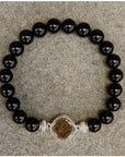 NJ Sand Beaded Gemstone Bracelet - Square Charm - Black Onyx