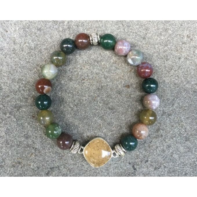 NJ Sand Beaded Gemstone Bracelet - Square Charm - Fancy Jasper