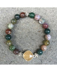 NJ Sand Beaded Gemstone Bracelet - Square Charm - Fancy Jasper