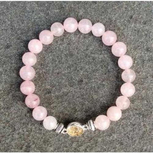 NJ Sand Beaded Gemstone Bracelet - Square Charm - Rose Quartz