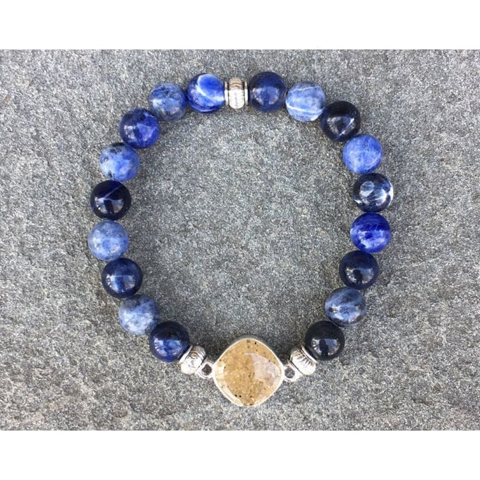 NJ Sand Beaded Gemstone Bracelet - Square Charm - Sodalite