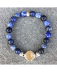 NJ Sand Beaded Gemstone Bracelet - Square Charm - Sodalite