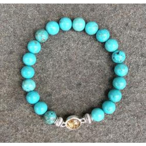 NJ Sand Beaded Gemstone Bracelet - Square Charm - Turquoise Magnesite