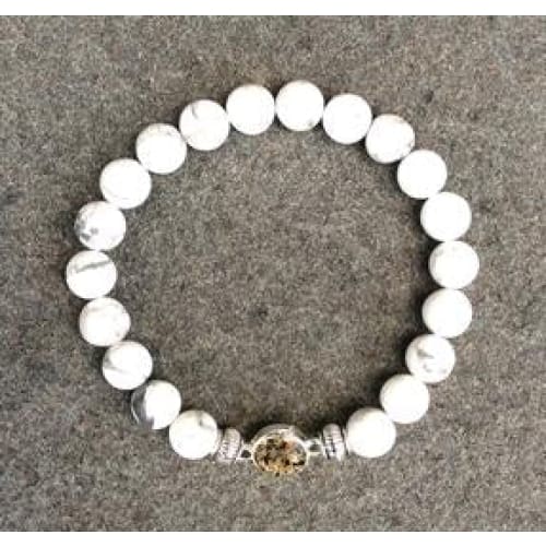 NJ Sand Beaded Gemstone Bracelet - Square Charm - White Howlite