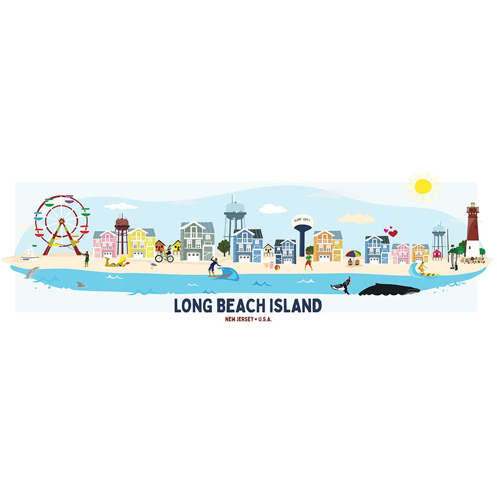 NJ Themed Digital Prints 11’’ x 17’’ Unframed - LBI Skyline Illustration - Prints &amp; Artwork