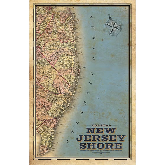 NJ Themed Digital Prints 11’’ x 17’’ Unframed - NJ Shore Vintage Map - Prints & Artwork