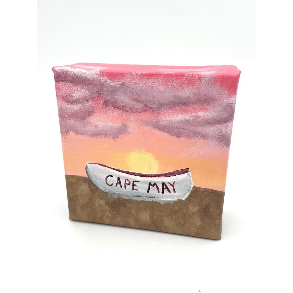 Original Wood Block Canvas Paintings (4’’x4’’) - Cape May Beach Sunset - Jewelry