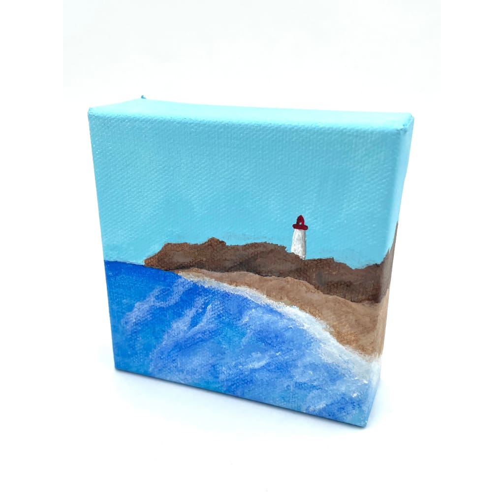 Original Wood Block Canvas Paintings (4’’x4’’) - Cape May Lighthouse w/ Beach - Jewelry