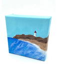 Original Wood Block Canvas Paintings (4’’x4’’) - Cape May Lighthouse w/ Beach - Jewelry