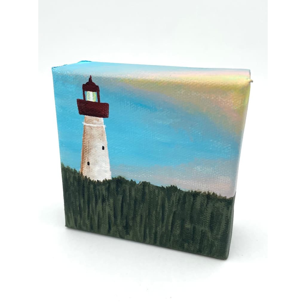 Original Wood Block Canvas Paintings (4’’x4’’) - Cape May Lighthouse w/ Trees - Jewelry