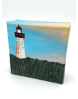 Original Wood Block Canvas Paintings (4’’x4’’) - Cape May Lighthouse w/ Trees - Jewelry