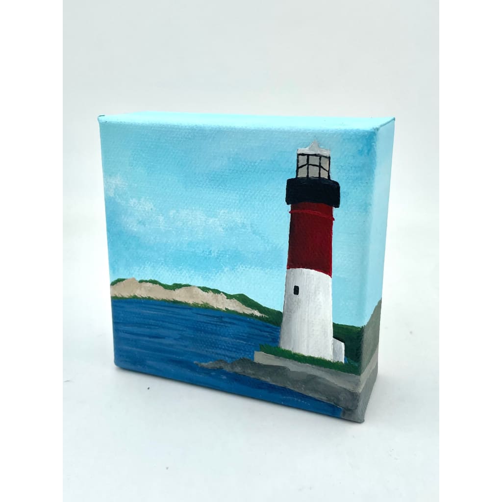 Original Wood Block Canvas Paintings (4’’x4’’) - Island Beach State Park Lighthouse #2 - Jewelry