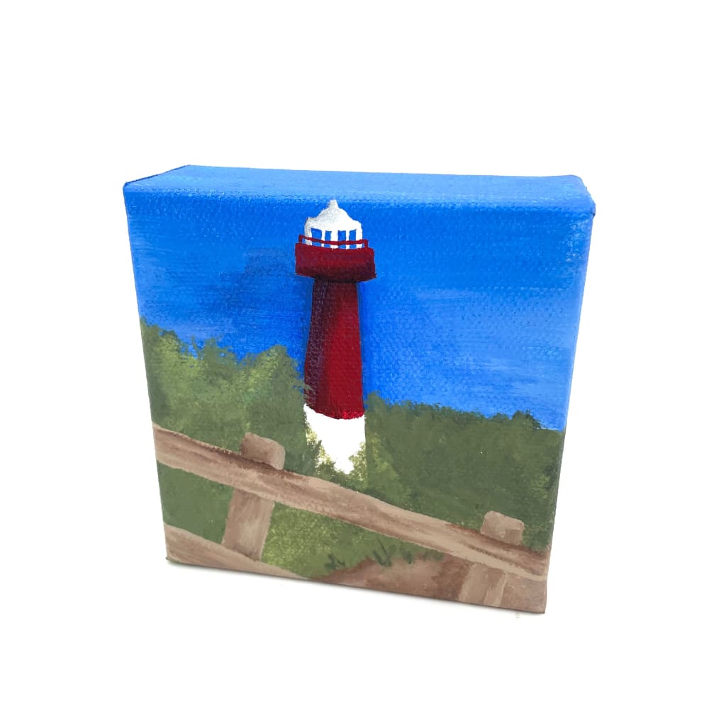 Original Wood Block Canvas Paintings (4’’x4’’) - Island Beach State Park Lighthouse - Jewelry