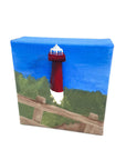 Original Wood Block Canvas Paintings (4’’x4’’) - Island Beach State Park Lighthouse - Jewelry