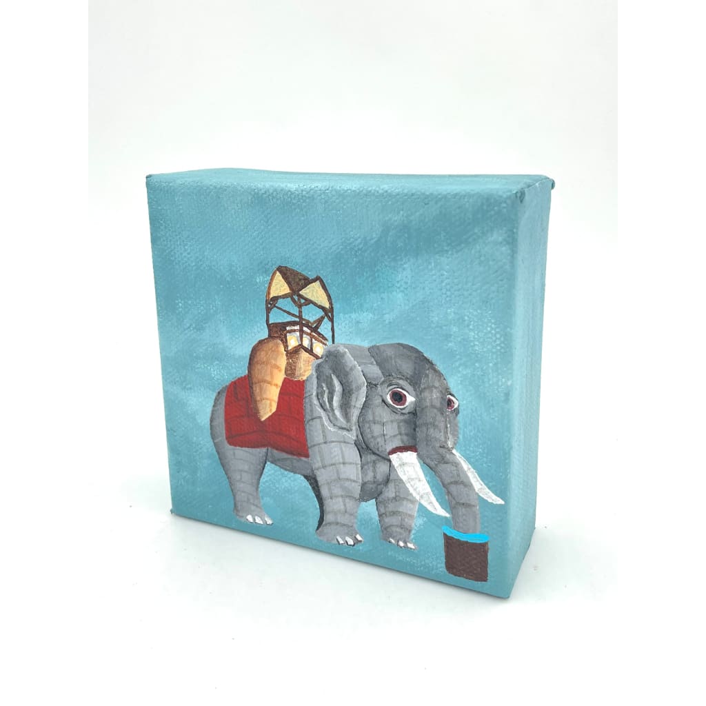 Original Wood Block Canvas Paintings (4’’x4’’) - Lucy the Elephant - Jewelry