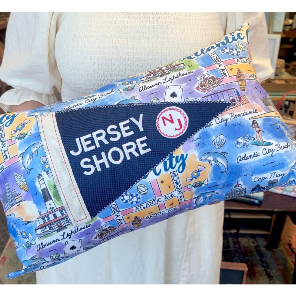 Pennant Flag Pillow on NJ fabric - Navy Jersey Shore/Atlantic City fabric - Apparel & Accessories