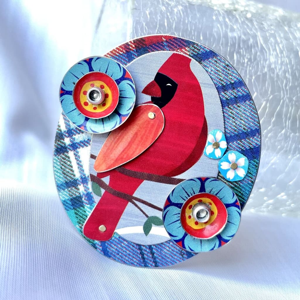 Recycled Tin Pins - Cardinal Pin - Jewelry
