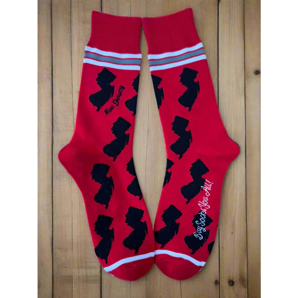 Red and Black Socks with NJ Shapes