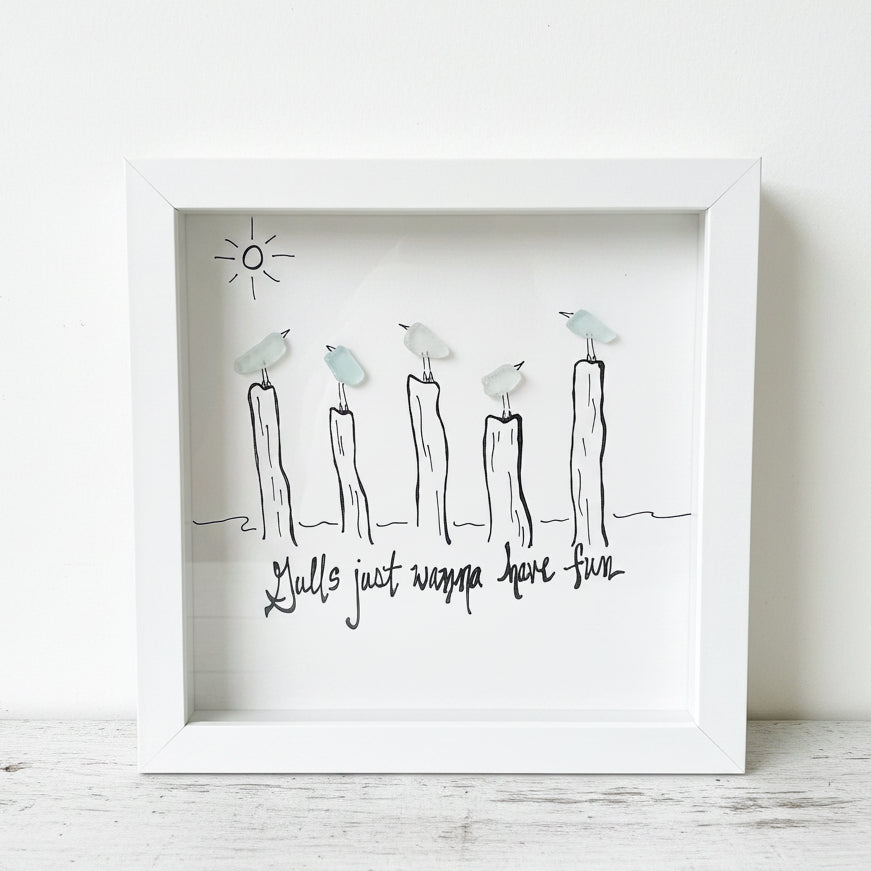 Sea Glass Art - Animal Themed - Gulls Wanna Have Fun - Housewares