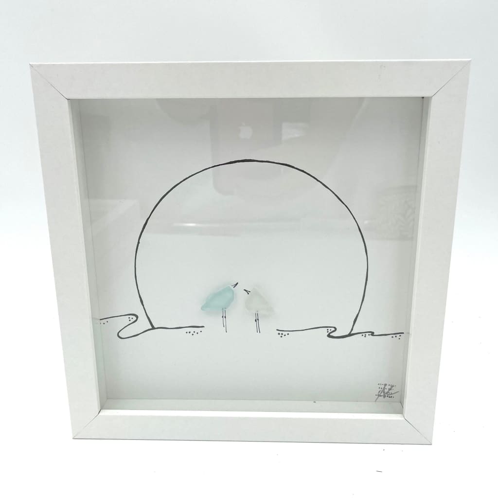 Sea Glass Art - Animal Themed - Two Birds w/ Moon - Housewares
