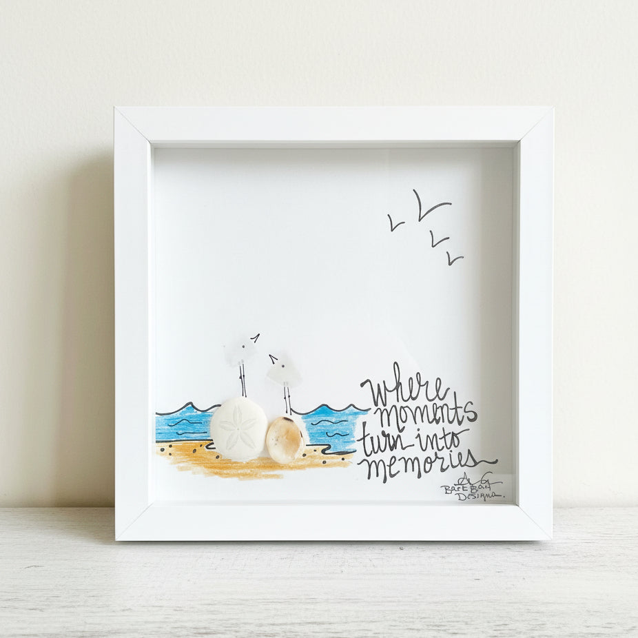 Sea Glass Art - Animal Themed - Where Moments Turn into Memories w/ Birds - Housewares
