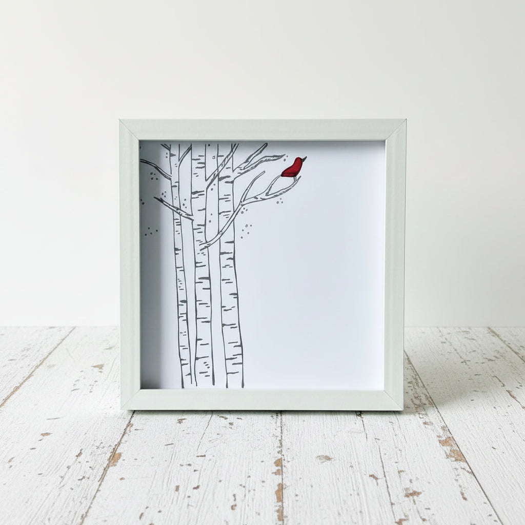 Sea Glass Art - Motivational/ Inspirational - Birch Cardinal - Housewares